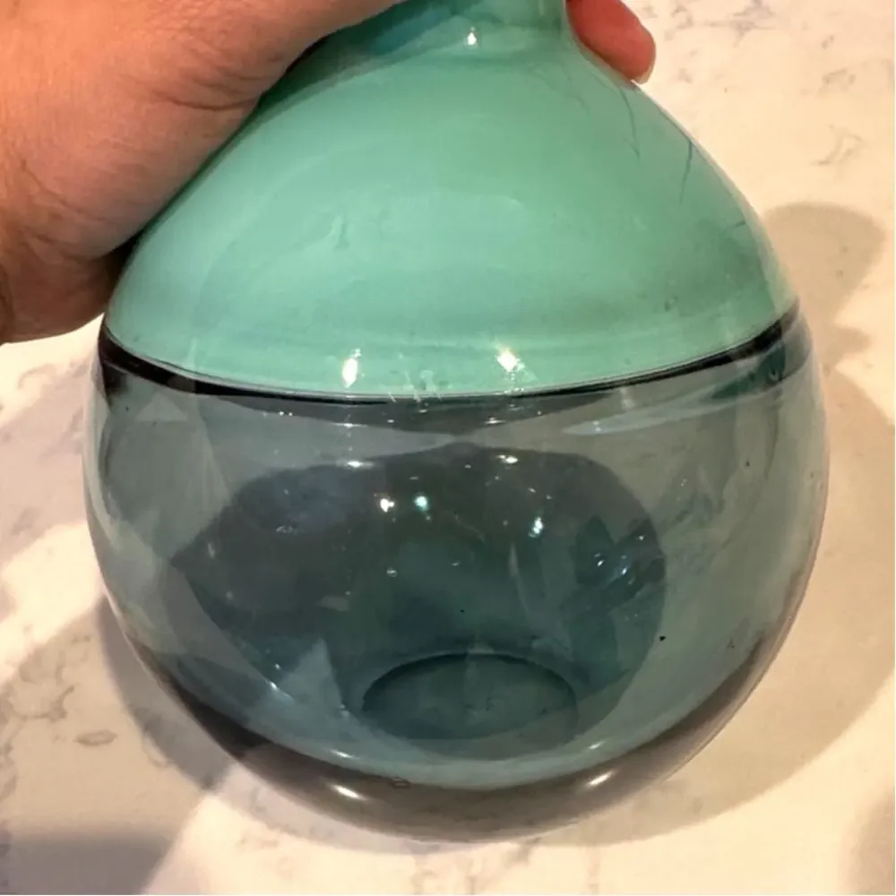 West Elm Vitreluxe Hand Blown Glass Vase in a green/teal mid century modern